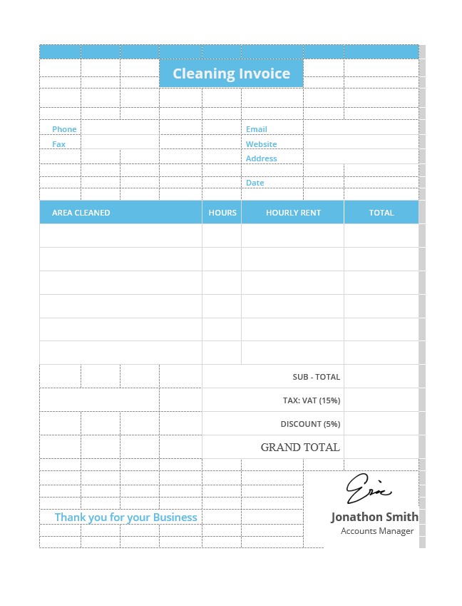 Sample Cleaning Invoice Template PSD template